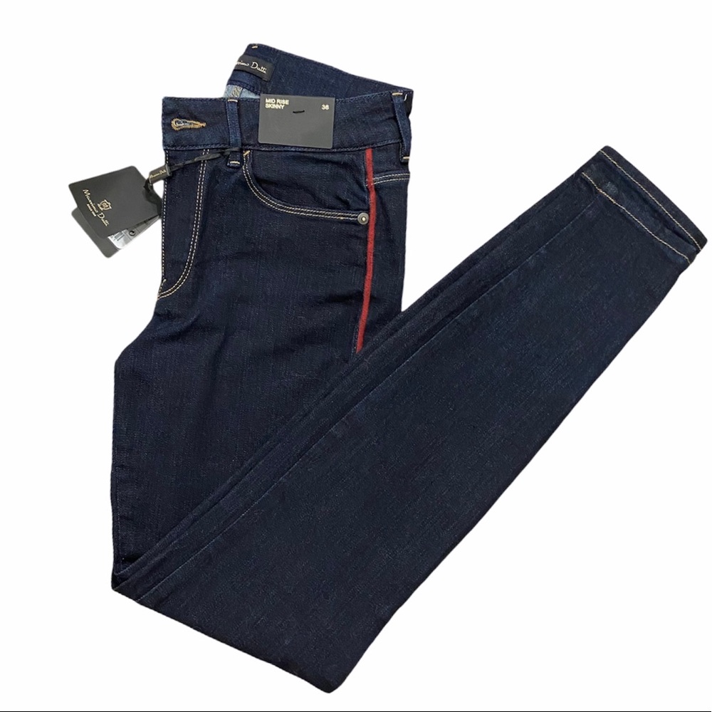 Massimo Dutti Mid-Rise Skinny Jeans w/ red details